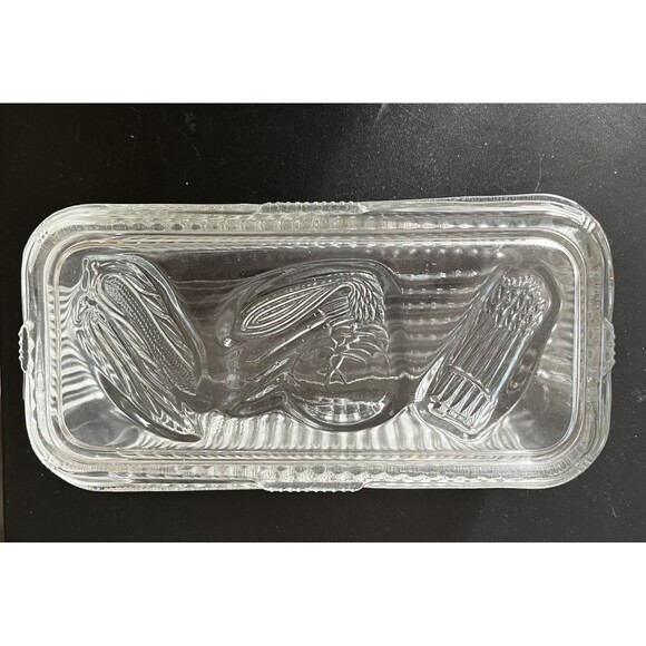 Vintage 1940s Federal Glass Covered Refrigerator Dish Ribbed Body Veggies Fruits - Picture 1 of 7